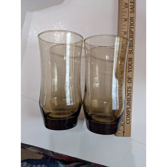 Vintage Libbey Tulip Tawny Brown tumbler iced tea  drinking glasses set of 2 - Picture 6 of 8